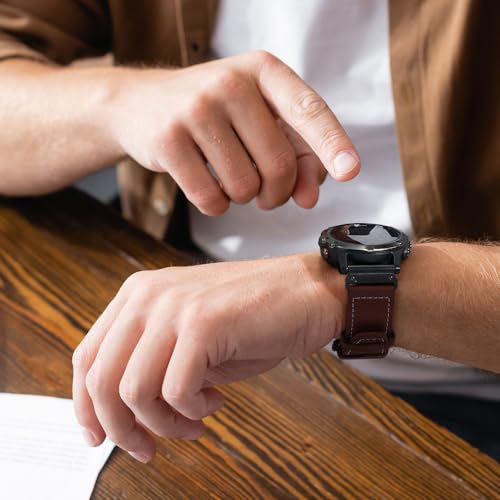 Image of ZPJPPLX 26mm Genuine Leather Quick fit Watch Band Compatible with Garmin Fenix 8 /quatix 51mm /Fenix 7X pro /7X /6X Pro /6X /5X Plus /5X /3 HR /3 /tactix 8 AMOLED-51mm /7 Pro /Enduro 3 2 /Descent Mk3i-51mm /Mk2i