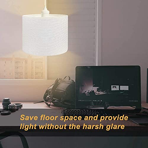 Qitim Plug In Pendant Light, Hanging Lamp With Plug In 15Ft Clear Cord, White Fabric Shade, On/Off Switch, Ceiling Light For Bedroom, Living Room, Basement, 2 Pack #TOP1