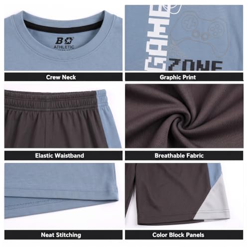Image of Pro Athlete Active Boys Short Sets - 2 Piece Performance Crewneck Short Sleeve T-Shirt and Shorts Boys Athletic Sets (8-16)