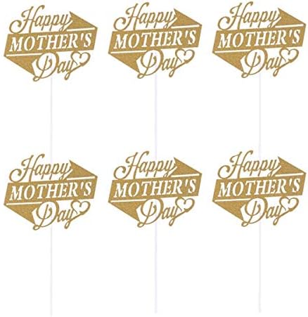 JANOU 20pcs Happy Mother's Day Gold Glitter Cake Toppers Cupcake Picks Cake Decoration for Birthday Mother's Day Party Favors