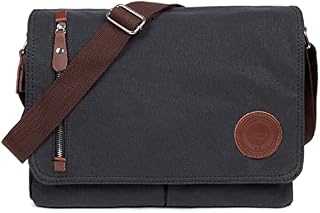 LOSMILE Mens Canvas Messenger Shoulder Bag. (Black)