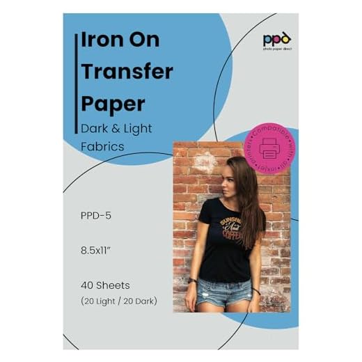 PPD Inkjet - A4 x 40 Hojas de Papel de Transferencia Térmica Premium para Camisetas y Tejidos Mixtos - 20 hh. Telas Claras y 20 hh. Telas Oscuras - Para Impresión de Inyección de Tinta - PPD-5-40