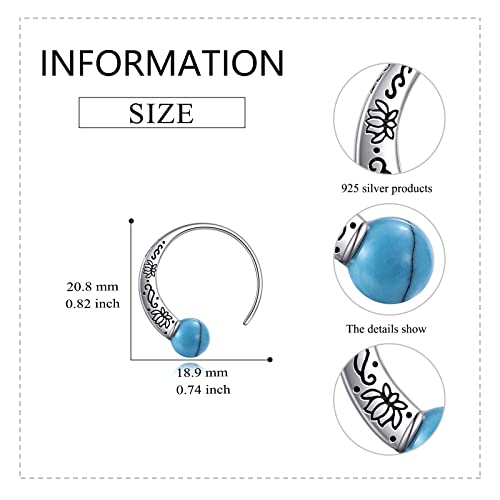 Wteniy Turquoise Pull Through Earrings Jewelry Sterling Silver Open Hoops Threader Earrings Boho Lotus Drop Earrings For Women Girl #TOP4