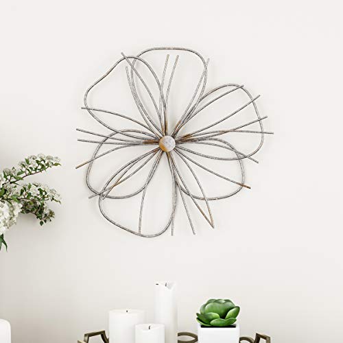 Lavish Home Wall Decor – Metallic Wire Layer Flower Sculpture Contemporary Hanging Accent
