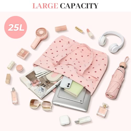 Image of Large Canvas Tote Bag for Women, Beach Bag with Zipper, Utility Tote Bag with 3 Front Pockets, Weekender Pool Bag