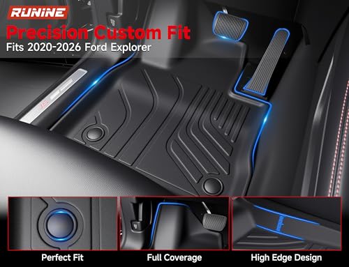 Image of Floor Mats Full Set for Ford Explorer 2020-2026 6 Seater Captain Seats, Custom Fit 3 Row All Weather TPE Floor Liners, Waterproof Heavy Duty Anti-Slip Front & Rear Car Mats