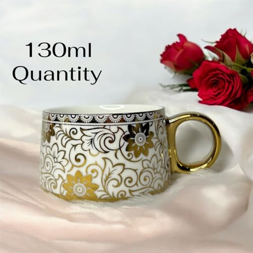 Image of DMRD Porcelain Tea Set with Kettle |Tea Cup Set 7Pc | Aesthetic and Classic Cups Set | Premium Crockery for Home & Gifting with Golden Color Geometric Pattern Design. (Vintage Gold)