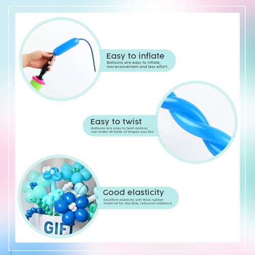 Image of Dark Blue 260 Balloons - Long Balloons for Balloon Arch & Party Decor, 100 | Dark Blue long balloons for balloon arch & string garland decorations, thick latex & easy to inflate, great for birthday