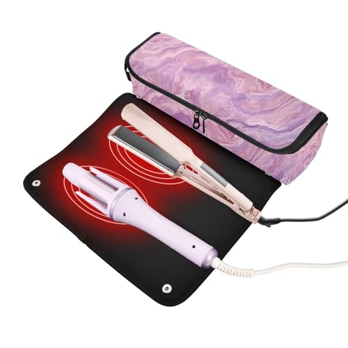 Estuche de viaje 2 en 1 para rizadores y planchas de pelo con tapete resistente al calor color lila con diseño marmoleado en espiral miniatura 2
