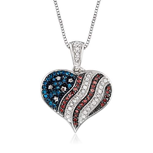 Ross-Simons 0.23 ct. t.w. Multicolored Diamond American Flag Heart Pendant Necklace in Sterling Silver