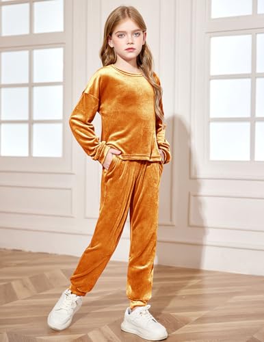 Image of Arshiner Girls 2 Piece Outfit Sweatsuits Set Kids Velour Sweatshirts & Sweatpants Tracksuits Set for Girls