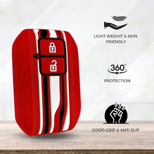 Image of KEYCEPT Tristar Key Cover for Suzuki Swift, Dzire, Ertiga, Grand Vitara, Celerio, Brezza, Fronx, Jimny, Ignis, Urban Cruiser, Rumion, Hyryder, E-Vitara (2 Button smart Key Cover, Red)