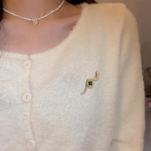 Image of Andelaisi Boho Emerald Snake Brooch Pin Green Gem Snake Serpent Brooch Vintage Crystal Gem Snake Brooch Gothic Emerald Serpent Badge Pin Clothing Hat Bag Accessories Jewelry for Women and Girls