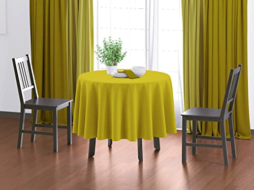 Image of HOME COLORS.IN Plain Solid Cotton 4 Seater Round Table Cover - Durable - Machine Washable - Every Day use Dining Table Cloth - 60 x 60 Inch - Yellow