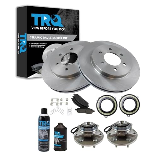 TRQ Front Brake Pad & Rotor Kit Auto-Locking Hub Actuator Brake Chemical Kit Brake Pads Brake Rotor Wheel Hub Bearing Assembly Ceramic Compatible with 2005-2008 Ford F-150 2006-2008 Lincoln Mark LT