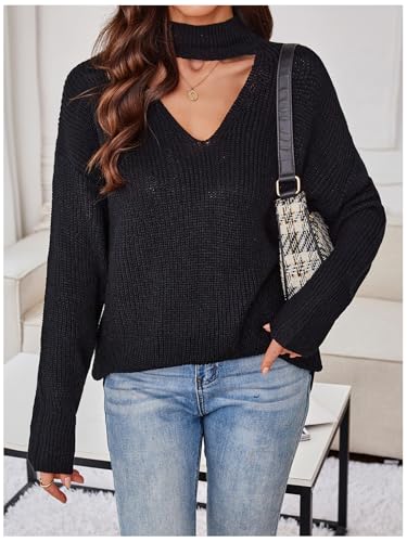 Image of GORGLITTER Women's Cut Out Oversized Lighweight Sweater V Neck Long Sleeve Sexy Trendy 2025 Fall Pullover Tops