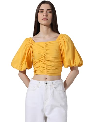 Image of ONLY Women's Cotton Solid Slim Fit T-Shirt