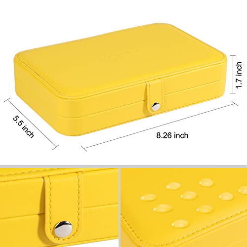 L&Ici Small Jewelry Box For Women Girls, Pu Leather Travel Jewelry Organizer Case, Portable Jewellery Storage Holder Display For Ring Earrings Watch Men Kids Gift, Yellow(8.26(L)X5.5(W)X1.7(H) Inch) #TOP5