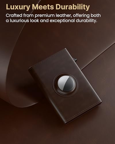 Image of typecase Mens Wallet Card Holder for AirTag: Leather Smart Wallet for Men Compatible with Apple Air Tag, RFID Blocking, Slim, Minimalist - 9-14 Card Capacity | ID Window | Cash Slot (Brown)