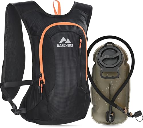 MARCHWAY Lightweight Hydration Backpack with Vest Style Straps & 2.5L TPU Water Bladder, Versatile Sleek Multi-Pocket Pack for Hiking, Cycling, Running, Travel (Black)