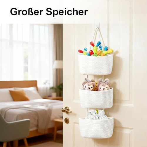 Vielseitiger Hänge-Organizer aus gewebtem Baumwollseil für Bad, Kinderzimmer und Schlafzimmer (weiß)