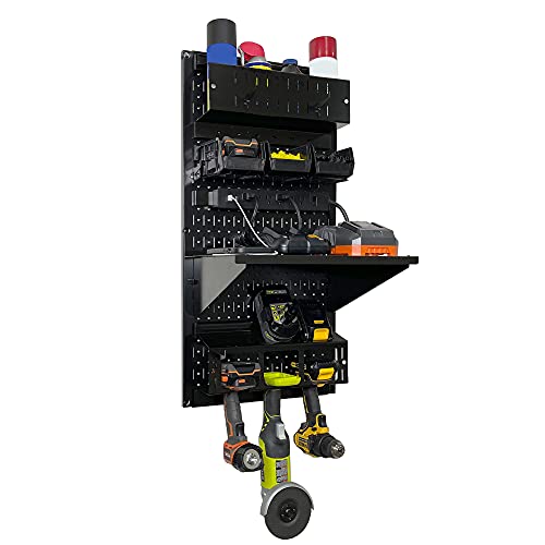 Wall Control Power Tool Storage Organizer Kit Cordless Drill Holder Charging Station Rack 16” x 32” Metal Pegboard Organization System (Black Pegboard) - Thumbnail 3