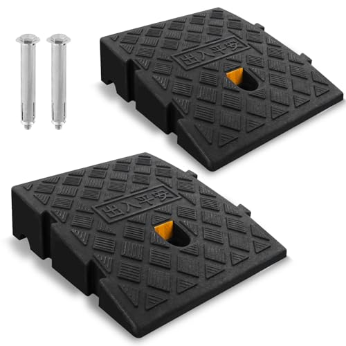 Kerb Ramp 2 Pack 7cm High Wheelchair Ramp Curb Ramp Threshold Ramp for Driveway Access Mobility Scooters Motorbikes and Trolleys Reflective Strip Lightweight Non Slip