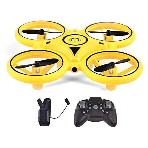 Drones For For Kids And Beginners,Remote/Gesture Control Quadcopter With Altitude Hold,3D Flips,Headless Mode,LED Lights,Toys For Boys & Girls,Yellow-C Cover