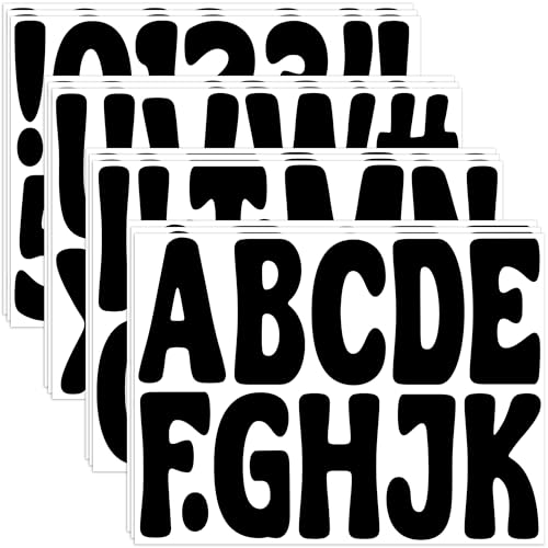150 PCS Letter Stickers Bulletin Board Letters 12 Sheets Large Alphabet Number Stickers Waterproof Vinyl Self-Adhesive Letters for Poster Board Mailbox Crafts Classroom Home Party Decor(Black 4 Inch)