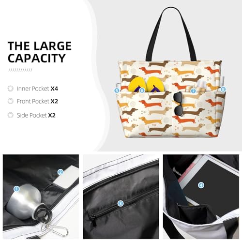 Dachshund Large Beach Bag Waterproof Sandproof Swim Tote Pool Bag For Women With Zipper2