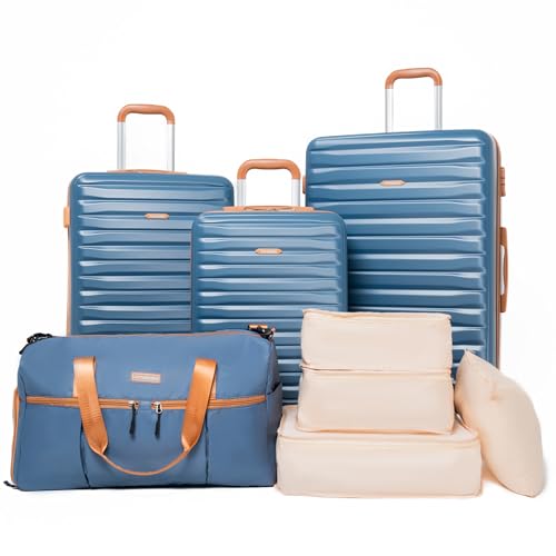 Image of 5-piece Hardside Luggage set,ABS+PC Suitcases With Spinner Wheels | TSA Lock,with Waterproof Underseat Duffel Bag,Packing cubes