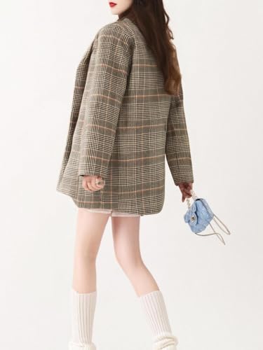 Classic Brown Plaid Women'S Suit Jacket - Fashionable Versatile&Slim Fit Design3