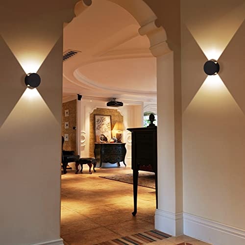 Image of Tubicen Wall Sconce Round Dimmable Modern Movie Theater Lights Up and Down | Beam-Adjustable Indoor Wall Sconces Hardwired LED Small Wall Light Fixture for Living Room Bedroom Hallway Stair 6W Black