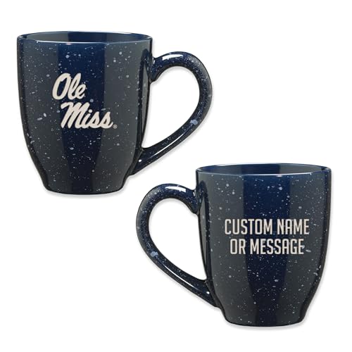 Image of Rico Industries NCAA Mississippi Rebels - Ole Miss Navy Blue Personalized 16 oz Team Color Laser Engraved Speckled Ceramic Coffee Mug