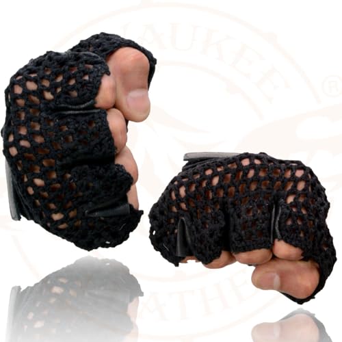 Image of Milwaukee Leather SH198 Men's Black Flame Embroidered Fingerless Gloves with Gel Palm | Padded Comfort; Vibration Relief; Flame Embroidery
