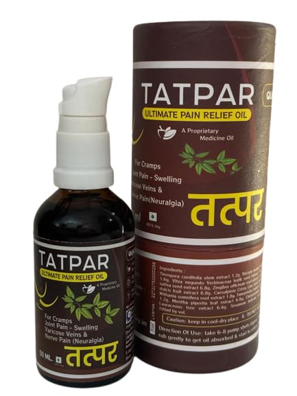 TATPAR Oil (ultimate pain relief oil) works miraculously & quick in action reliefs from Joint-pain, Cramps, Sciatica pain, Varicose Veins, frozen shoulder, sprains and sports injuries (50 ml pack) (B0CLKXNJZN) Amazon Price History, Amazon Price Tracker