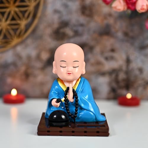 Image of ZAICUS Solar-Powered Praying Monk Figurine - Moving Head Buddha Statue for Car Dashboard, Home & Office - Feng Shui Ornament for Peace, Meditation & Positivity - Spiritual Gift