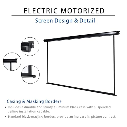 Image of Kayle 120 inch Motorized Projector Screen Electric Diagonal Automatic Projection 16:9 HD Movies Screen for Home Theater Presentation Education Outdoor Indoor W /Wireless Remote, Wall /Ceiling Mount (Black)