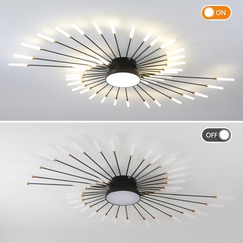 ziidoo Modern Ceiling Light, 42+1 Lights Metal Firework Designed Chic Led Lighting Fixture for Farmhouse Kitchen Dining Room Bedroom Hallway Living Room (Black) by ziidoo - Image 4