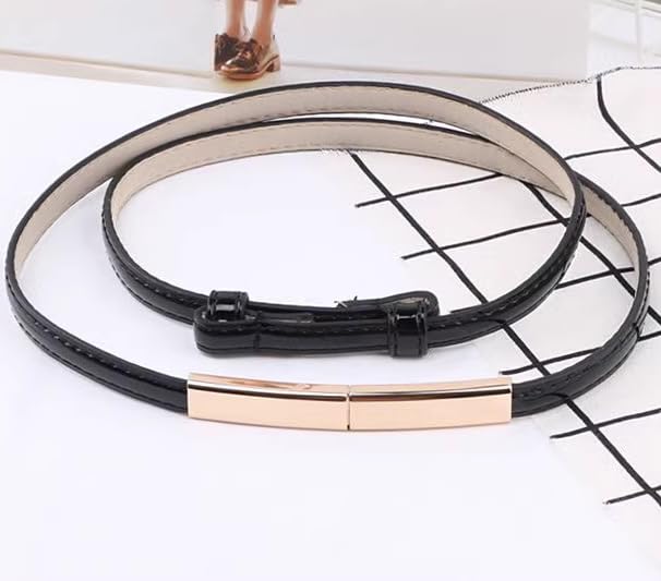 2 Pack Thin Belts for Women, Gold Buckle Skinny Belt Women, Adjustable up to 37 Inch Waist Belts for Women3
