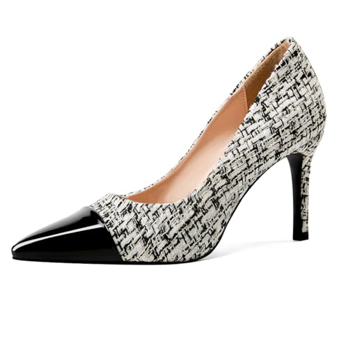 Elegant Closed Toe High Heels Women Pumps Fashion Leather Upper Low Heel Fabric Material Pink Heels 8CM Dress Shoes