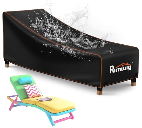 Rimwig Outdoor Chaise Lounge Chair Covers Waterproof Pool Lounge Chair Covers for Chaise Lounger Black Patio Furniture Cover 1 Pack - 78x34x32 inch