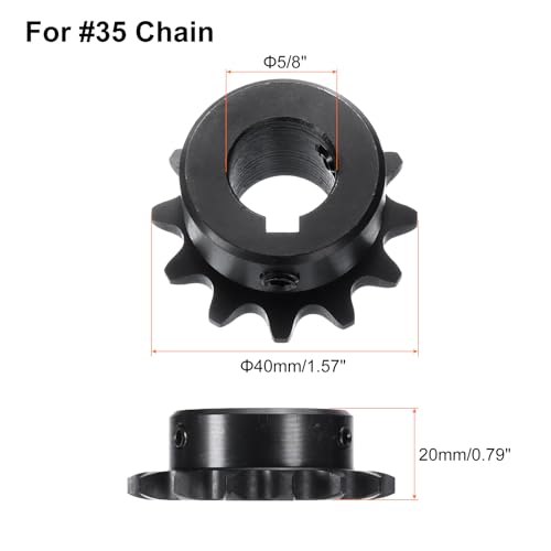Image of uxcell #35 Chain Roller Sprocket B Type, 5 /8 inch Bore 12 Tooth Single Strand Chain Sprocket, Carbon Steel, Keyway with Set Screws