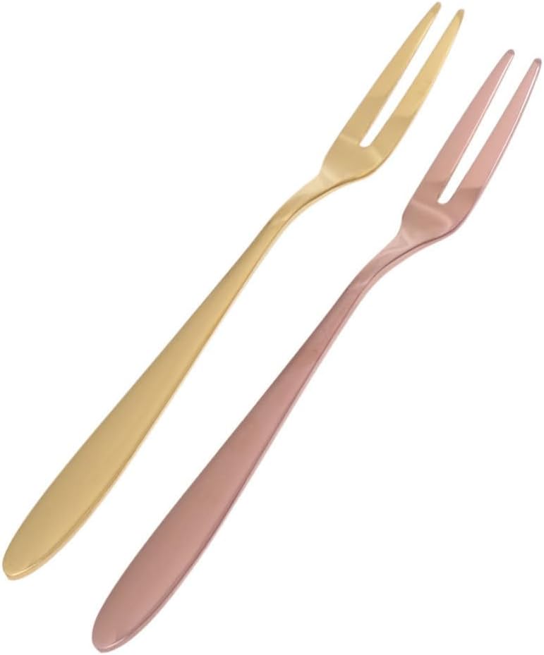 2pcs Stainless Steel Fruit Forks for Appetizers and Mini Cakes Golden