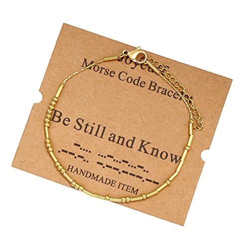 Image of JoycuFF Inspirational Morse Code Bracelets for Women Silver Beads Jewelry Encouragement Mantra Gifts for Her