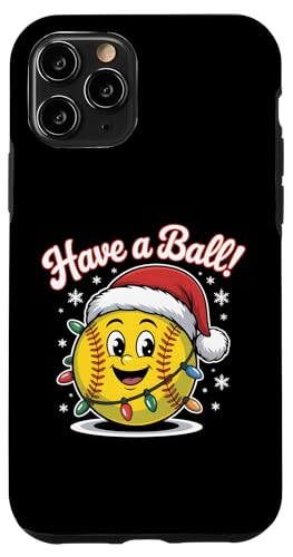 Have a Ball Funny Softball Santa Hat Christmas Lights Case for iPhone 11 Pro