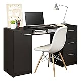 Madesa Home Office Computer-Schreibtisch mit 3 Schubladen, 1 Tür und 1 Regal, viel Platz, Holz, 18