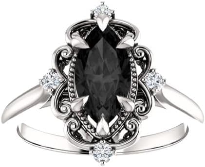 1CT-6CT Vintage Black Marquise Engagement Ring 10K Yellow Gold, Victorian Marquise Black Diamond Ring, Filigree Onyx, Bridal Ring, Wedding Ring3