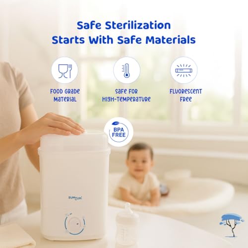 Image of Bumtum Stainless Steel Plate Enhanced Steam Sterilizer with Dryer - Safely Sterilize and Dry All Baby Essentials Including Feeding Bottles, Breast Pump & More (Blue)
