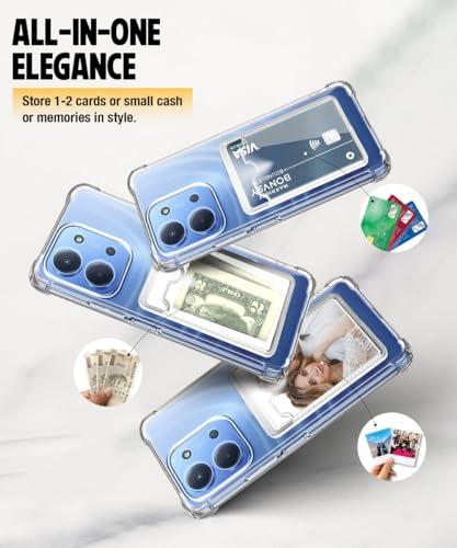 Image of WOW IMAGINE Transparent Back Cover Case for Mi Redmi 15C 5G | Poco C85 5G 2025 | Flexible Built-in Slim Card Pockets Wallet | 360 Camera Protection TPU | Soft Silicone Mobile Cover - Transparent